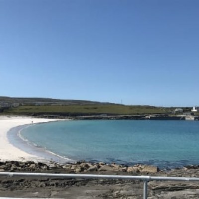a sandy beach next to a body of water