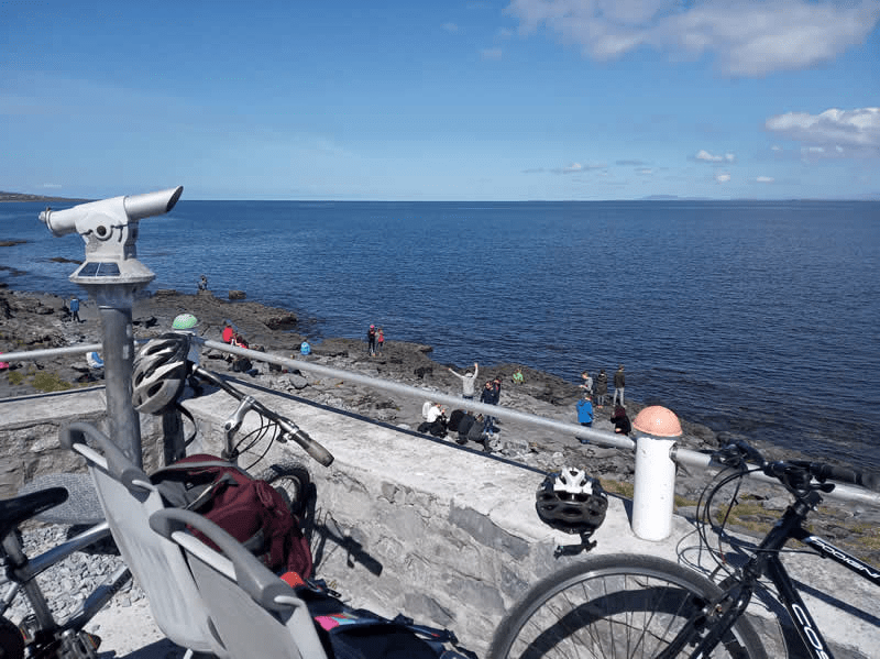 a bicycle is parked next to a body of water