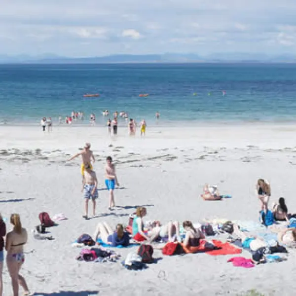 a group of people on a beach